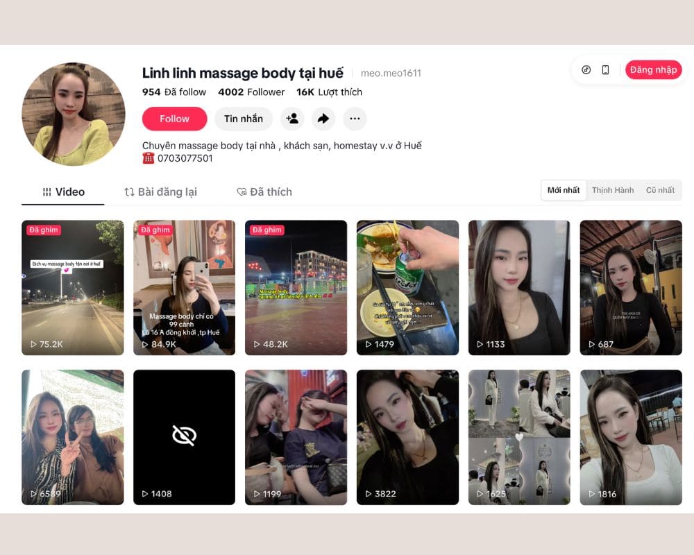 linh linh massage body tai hue kenh tik tok cung cap dich vu massage tai nha hue noi tieng hien nay