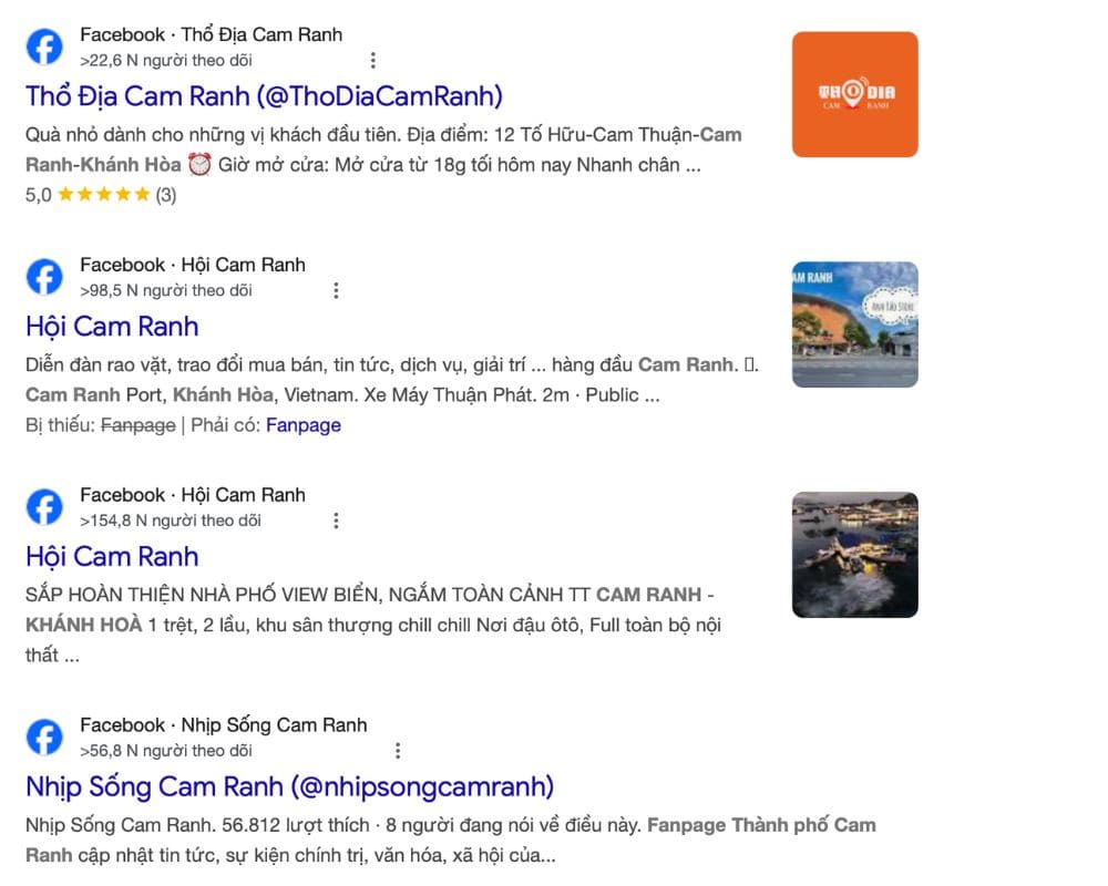 tim kiem tren cac fanpage o cam ranh khanh hoa