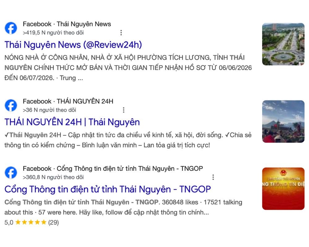 tim kiem tren cac fanpage o thai nguyen