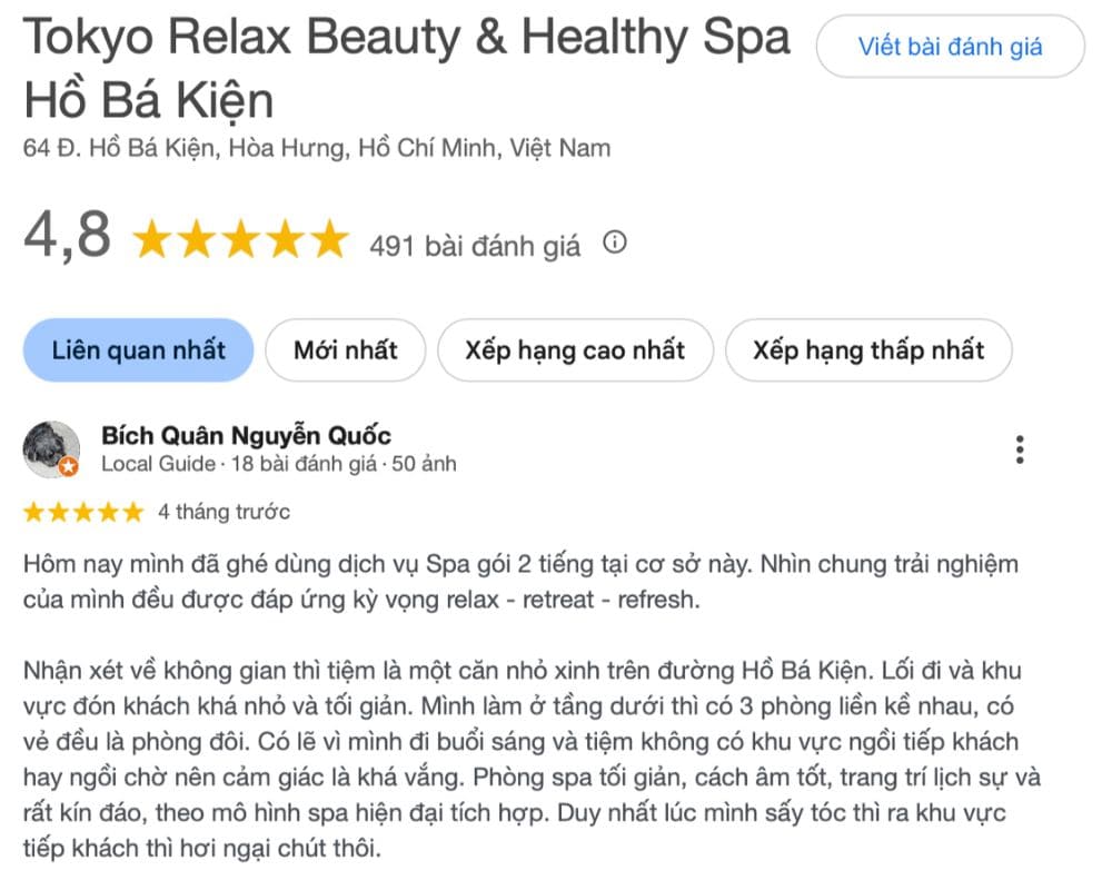 tokyo relax beauty healthy spa dia chi spa o quan 10 chat luong