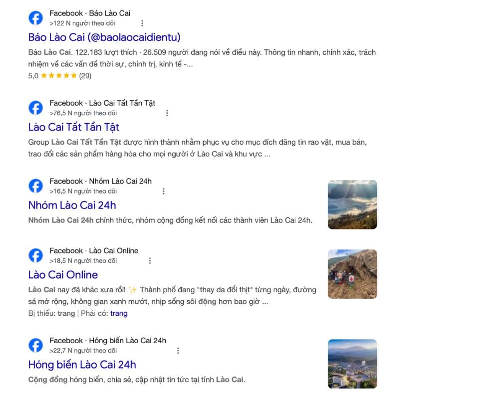 tim kiem o cac trang cong dong facebook o lao cai