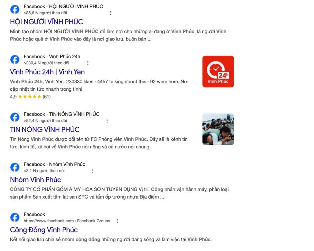 tim kiem o cac trang cong dong facebook o vinh phuc